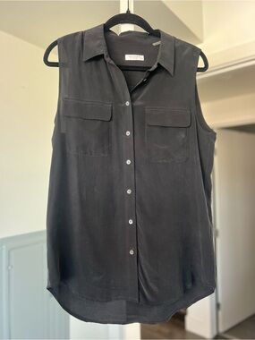 Equipment 100% Silk Sleeveless Button Down Collared Blouse Top Black Sz M